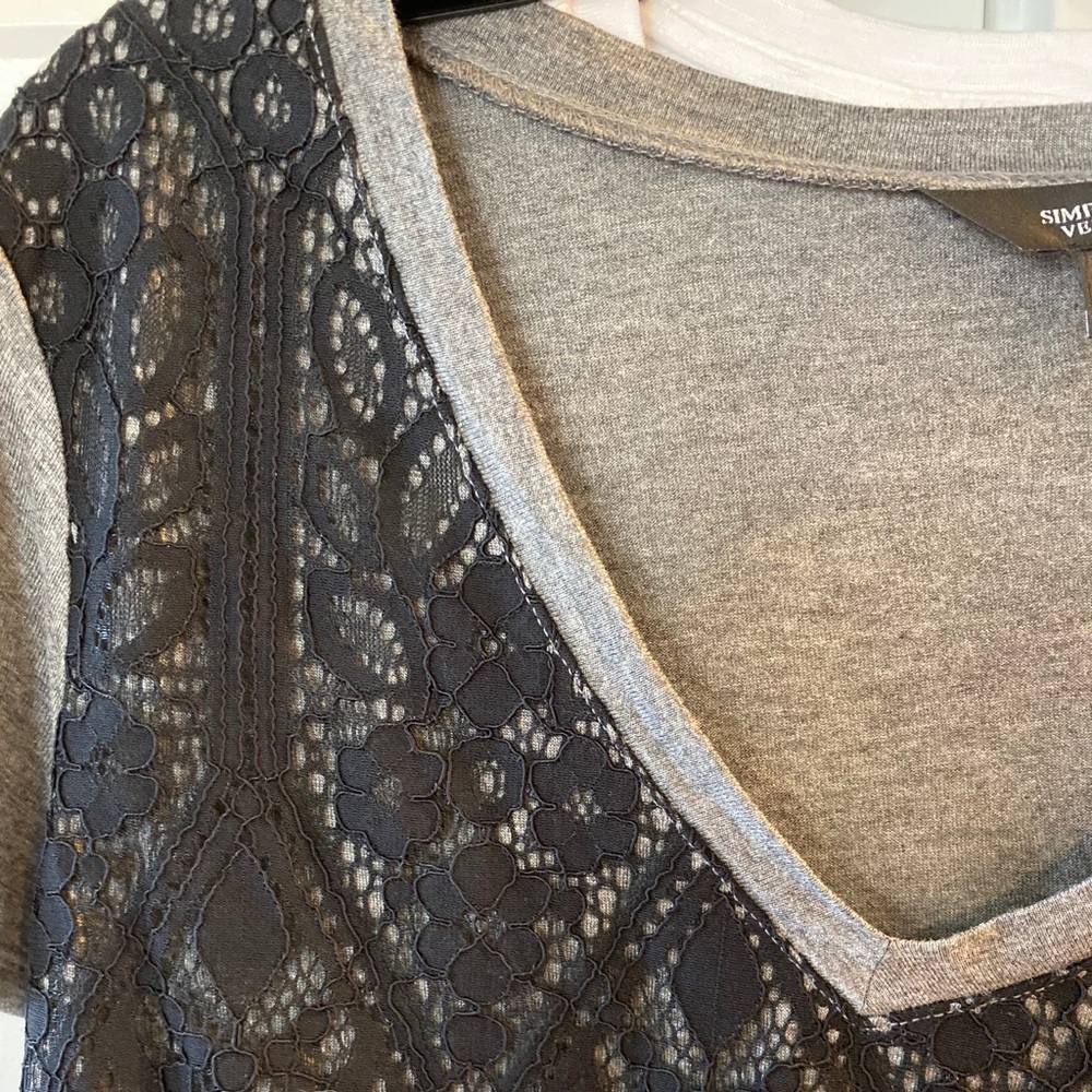 NWT Black and Gray Layered Lace Swing Tee - Picture 3 of 7